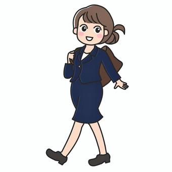 スーツ姿で徒歩通勤する女性のイラスト スーツ,通勤,女性,ウォーキング,出勤,健康,健康づくり,生活習慣改善,ダイエット,会社員のイラスト素材