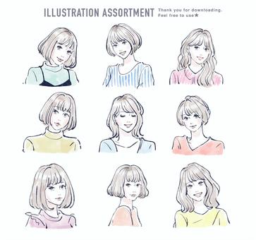 女性插圖集 JPG/PNG/AI, JPG, PNG 和 AI 女性插圖集 JPG/PNG/AI, 女子, 女孩, 美容, JPG, PNG 和 AI