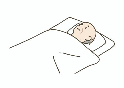 ベッドで横になる寝たきりの高齢男性 寝たきり,高齢者,シニア,男性,入院,病院,施設,ベッド,布団,就寝のイラスト素材