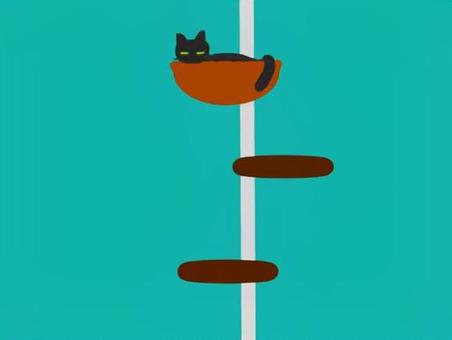 Illustration, cat tower, hammock, black cat, 