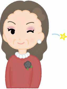 中年女性ウインク 女性,ウインク,アイコンタクト,笑顔,中年,おばさん,マダム,ケバいのイラスト素材