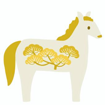 松模様の金の立て髪の馬 馬,松,模様,柄,かっこいい,かわいい,綺麗,年賀状,干支,午のイラスト素材