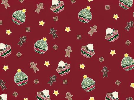 クリスマス カップケーキ（赤）背景 クリスマス,カップケーキ,冬,星,お菓子,かわいい,クッキー,ジンジャーブレットマン,人型,リボンのイラスト素材