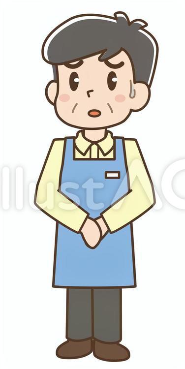 エプロン　男性　困る 男性,中年,人物のイラスト素材