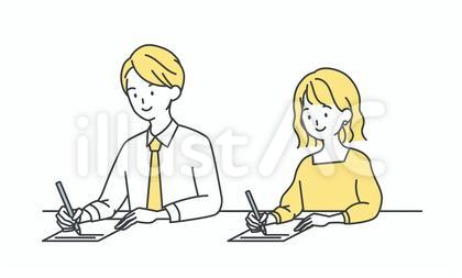 書類を書く男女