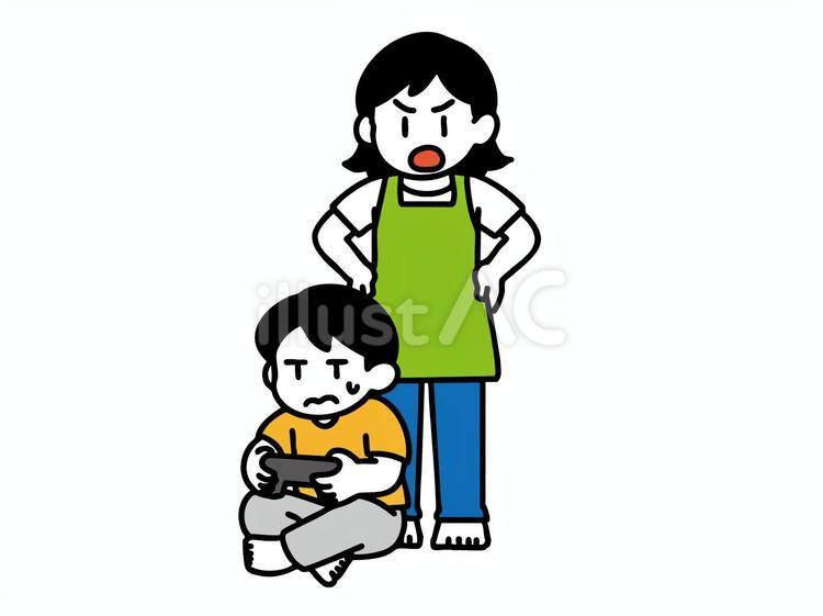 ゲームをやめるようお母さんに注意される子 ゲーム,子供,親のイラスト素材