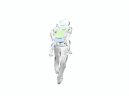 Illustration, piggyback ride, parenting, rear view, 