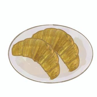 お皿にのったクロワッサン クロワッサン,パン,ベーカリー,美味しい,食べ物,おやつ,惣菜パン,朝食,昼食,完食のイラスト素材