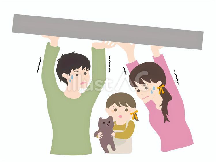 地震で倒れてきたものを支える夫婦 人,地震,防災のイラスト素材