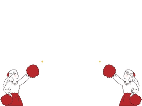 ポンポンで応援　赤色 ポンポン,応援,女性,おねえさん,赤色,線画,白塗り,顔なし,リボン,ロングヘアのイラスト素材