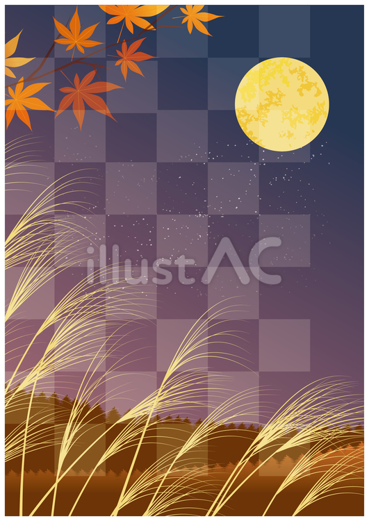 夜のお月見風景 秋,月見,月のイラスト素材