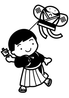 凧揚げ-1c 凧揚げ,正月,遊び,凧,糸巻き,着物,袴,和装,糸,奴凧のイラスト素材