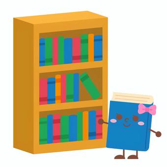 本棚と本のキャラクター（主線なし） 本棚,本,笑顔,キャラクター,斜め,主線なし,図書,女の子のイラスト素材