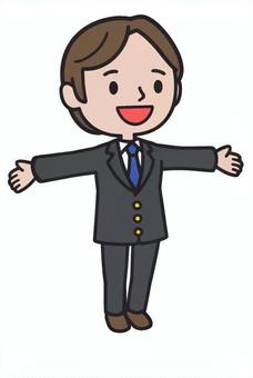 注目を集める人 注目を集める人 伸び,深呼吸,注目,笑顔,休憩,ストレッチ,リラックス,仕事終わり,男性,スーツのイラスト素材