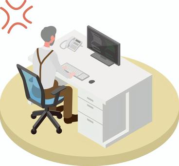 アイソメトリック_働く人➂-5 アイソメトリック,オフィス,会社員,男性,怒る,オフィスワーク,むかつく,働く,仕事,アイソメのイラスト素材