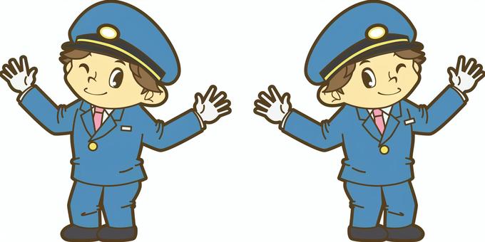 両手を上げる鉄道員 両手を上げる鉄道員 駅員,車掌,運転士,運転手,鉄道員,乗務員,鉄道,新幹線,路面電車,地下鉄のイラスト素材