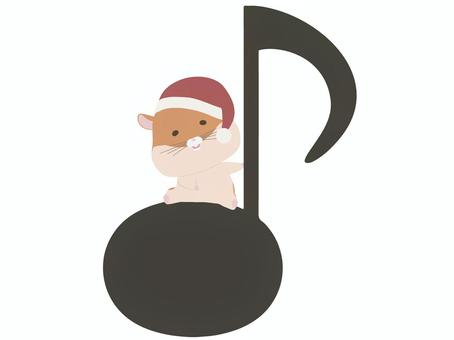 音符とサンタ帽をかぶったハムスター 音符,サンタクロース,帽子,ハムスター,ゴールデンハムスター,動物,かわいい,クリスマス,音楽のイラスト素材