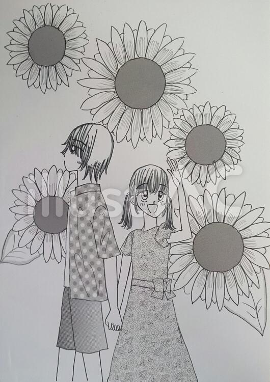 ひまわりデート 夏・ひまわりのイラスト素材