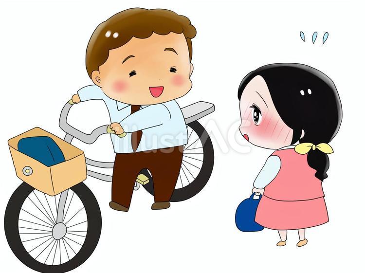 自転車の男性と恥ずかしそうな女性 男性,自転車,女性のイラスト素材