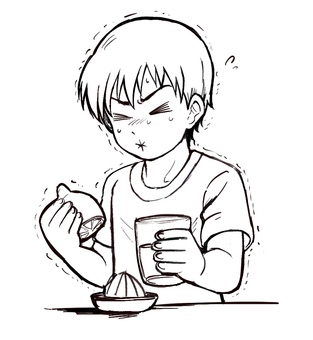 酸っぱい 酸っぱい,男の子,表情,レモン,絞る,飲む,味,味覚のイラスト素材