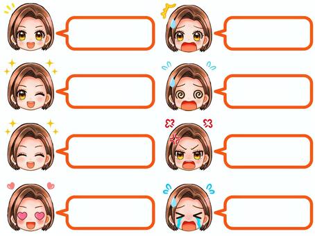 バリキャリOLの吹き出しイラストセット2 吹き出し,会話,メッセージ,顏,表情,女性,ol,ちびキャラ,人物,会社員のイラスト素材