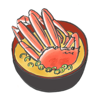 蟹の味噌汁のイラスト 蟹,蟹汁,味噌汁,甲殻類,日本,筆,筆ペン,汁物,冬,かにのイラスト素材