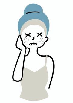 ソバカスに悩む女性 ソバカス,肌荒れ,悩み,トラブル,皮膚,女性,シンプル,ラフタッチ,手書き風,イラストのイラスト素材