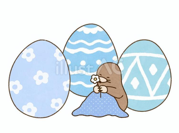 イースターの卵に囲まれるもぐら イースター,卵,もぐらのイラスト素材