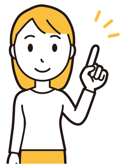  ロングヘア女性(黄)-285-バスト 指差し,笑顔,女性,女の子,人物,かわいい,微笑む,にっこり,ニコニコ,ポイントのイラスト素材