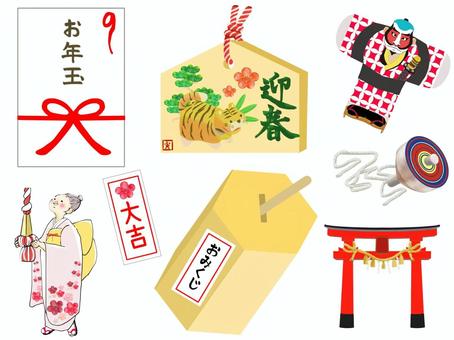 New Year's illustration set, New Year's illustration set, new year, ochotama, pochi bag,