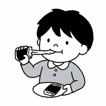 磯辺餅を食べる男の子 子供,男の子,少年,幼児,児童,小学生,餅,焼き餅,磯辺焼き,海苔のイラスト素材