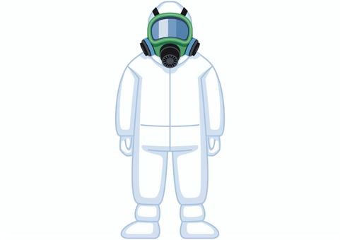 防護服と防毒マスクで完全防護の人 化学,防護服,ガス,マスク,放射線,保護服,バリア,作業服,衣服,安全のイラスト素材
