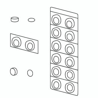 薬のシートの線画 薬のシートの線画 薬,錠剤,シート,線画,モノクロ,立体,粒のイラスト素材