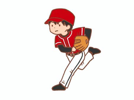 野球男子＊ピッチャー２＊赤 人物,全身,野球,男子,選手,顔,ユニフォーム,帽子,ピッチャー,投げるのイラスト素材