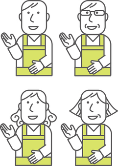 エプロン店員＜お知らせ・どうぞ＞ 人物,店員,従業員,店,飲食店,エプロン,カフェ,男,女,年配のイラスト素材