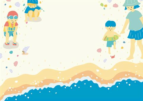たのしい夏の海水浴 海,海水浴,海水浴場,夏,夏休み,砂浜,海沿い,海辺,浜辺,貝殻のイラスト素材