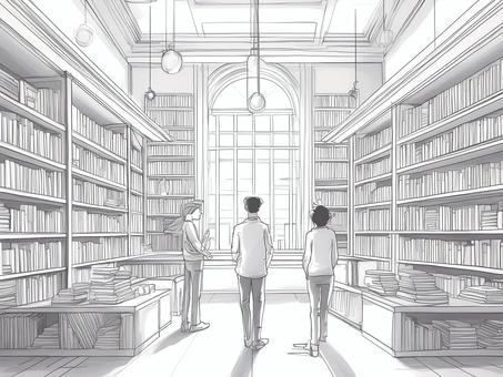 Library illustration image AS000018, library, hand drawn, pencil drawing, JPG