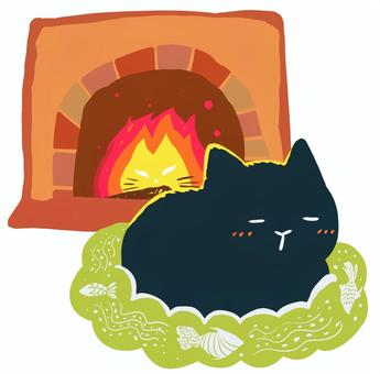 だんろのまえ だんろのまえ 冬,猫,暖炉,昼寝,睡眠,寝る,黒猫,眠る,炎,火のイラスト素材