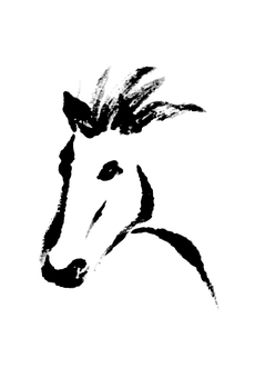 正月素材127 馬,動物,墨絵,手描き,筆,午,午年,年賀状,毛筆,干支のイラスト素材