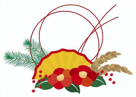 #3476正月飾りと椿 正月,新年,正月飾り,迎春,松,稲穂,南天,椿,花,和風のイラスト素材