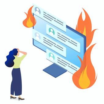 炎上ししている女性 炎上,sns,アイソメトリック,女性,批判,pc,誹謗中傷,トラブル,ソーシャルメディア,失態のイラスト素材