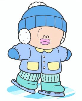 スケートをする子どもの手描きイラスト1 スケート,冬,子ども,かわいい,手描き,挿絵,遊び,スポーツ,単品のイラスト素材