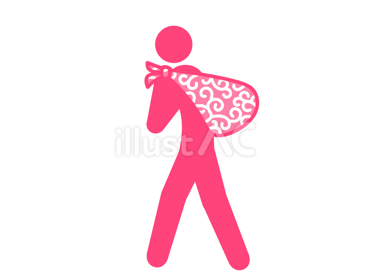 唐草模様の風呂敷を背負って歩く人（赤） 人,人物,ピクトグラムのイラスト素材