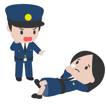 サボる警察官とそれを怒る警察官 警察官,サボる,怒る,注意,叱る,トラブル,対立,公務員,制服,現場のイラスト素材
