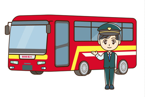 観光バスの運転手（男性） 運転手,バス,バスドライバー,制服,人物,男性,案内,交通機関,帽子,仕事のイラスト素材