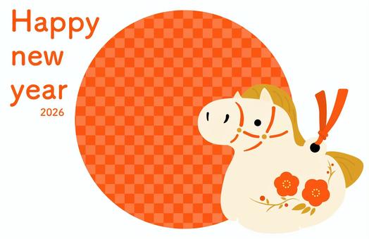 かわいい馬と花の和風な年賀状素材　6