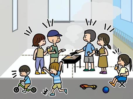 一家人在住宅區做燒烤, JPG 一家人在住宅區做燒烤, 道路族, 道路, 居住區, JPG