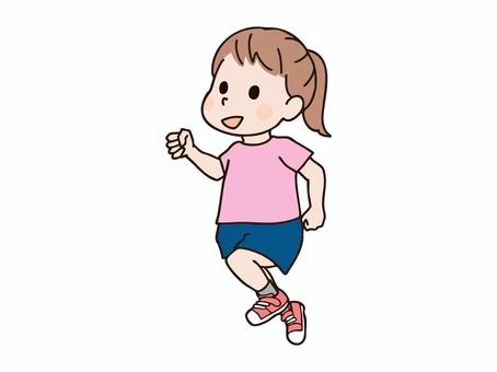 走る子供_ポニーテール 子供,園児,幼児,小学生,児童,女の子,女児,少女,ポニーテール,一つ結びのイラスト素材