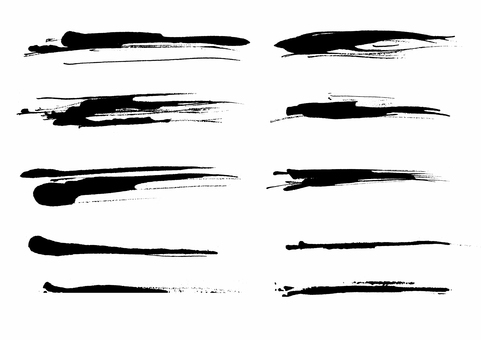 筆タッチのいろいろなライン素材 筆タッチ,直線,黒,かすれ,手描き,勢い,和風,和デザイン,飾りのイラスト素材