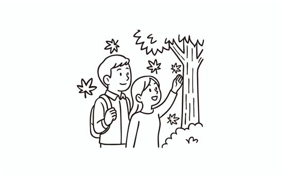紅葉旅行に来たカップル 人物,紅葉,秋,男性,女性,カップル,旅行,観光,公園,カエデのイラスト素材